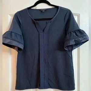 Banana Republic Flutter Sleeve Short Sleeve Shirt Blouse XSmall Navy Blue Office